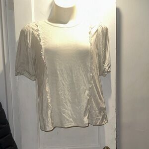 Chic Cream Lace Accent Women's Blouse